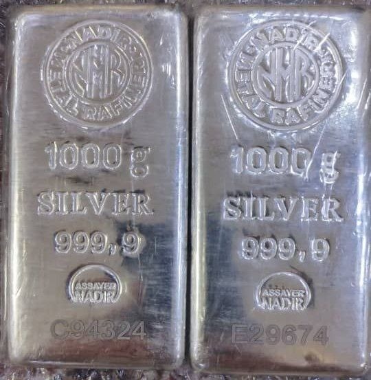 شمش نقره ندیر 1 کیلوگرمی با عیار 999/9 تولید 2025