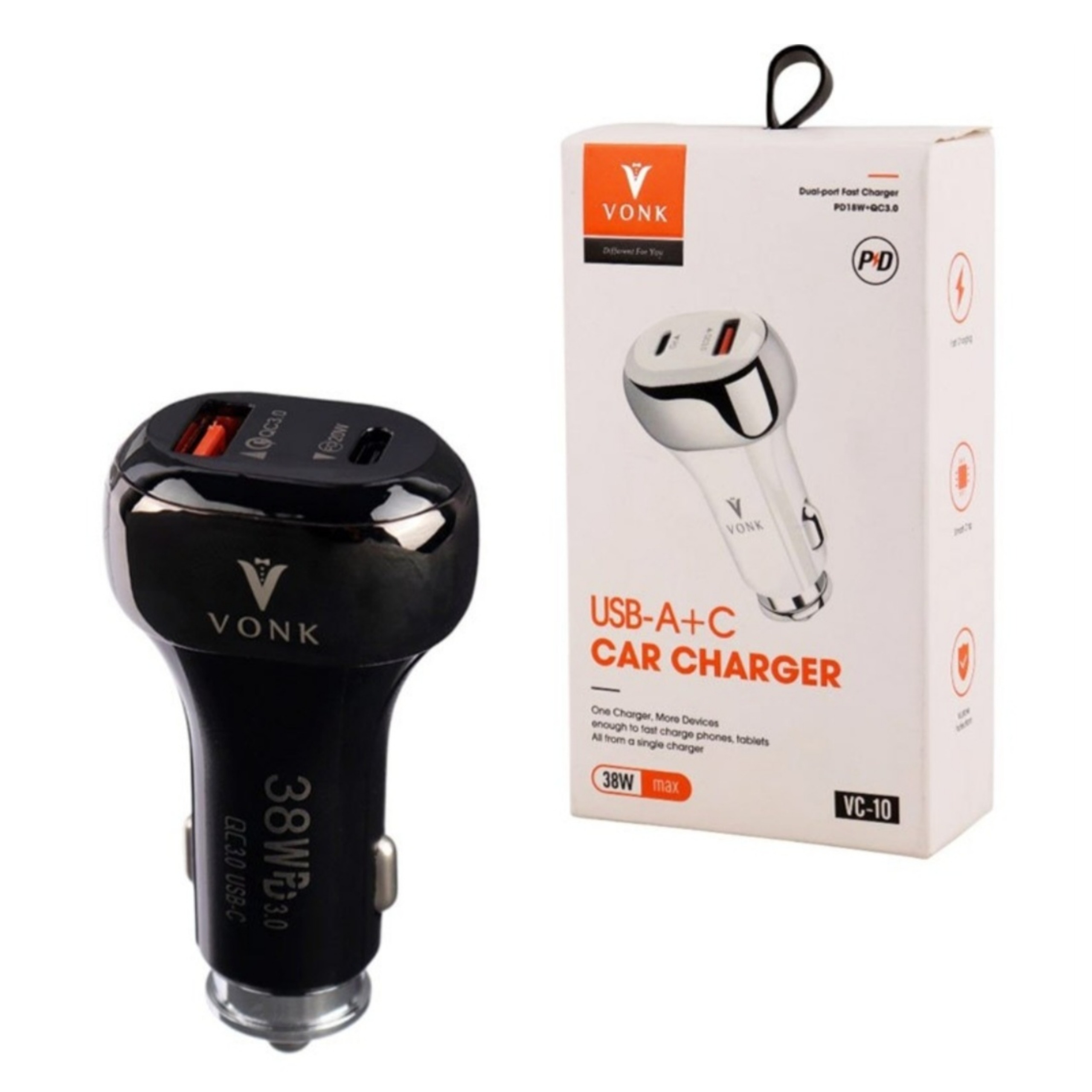 شارژر فندکی فست شارژ Vonk VC-10 3A QC3.0 PD 20W