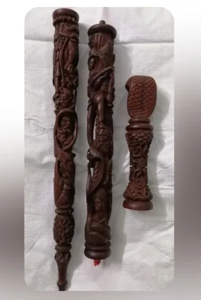 عصا چوب عناب کنده کاری شده برجسته و عمق کاری ظریف