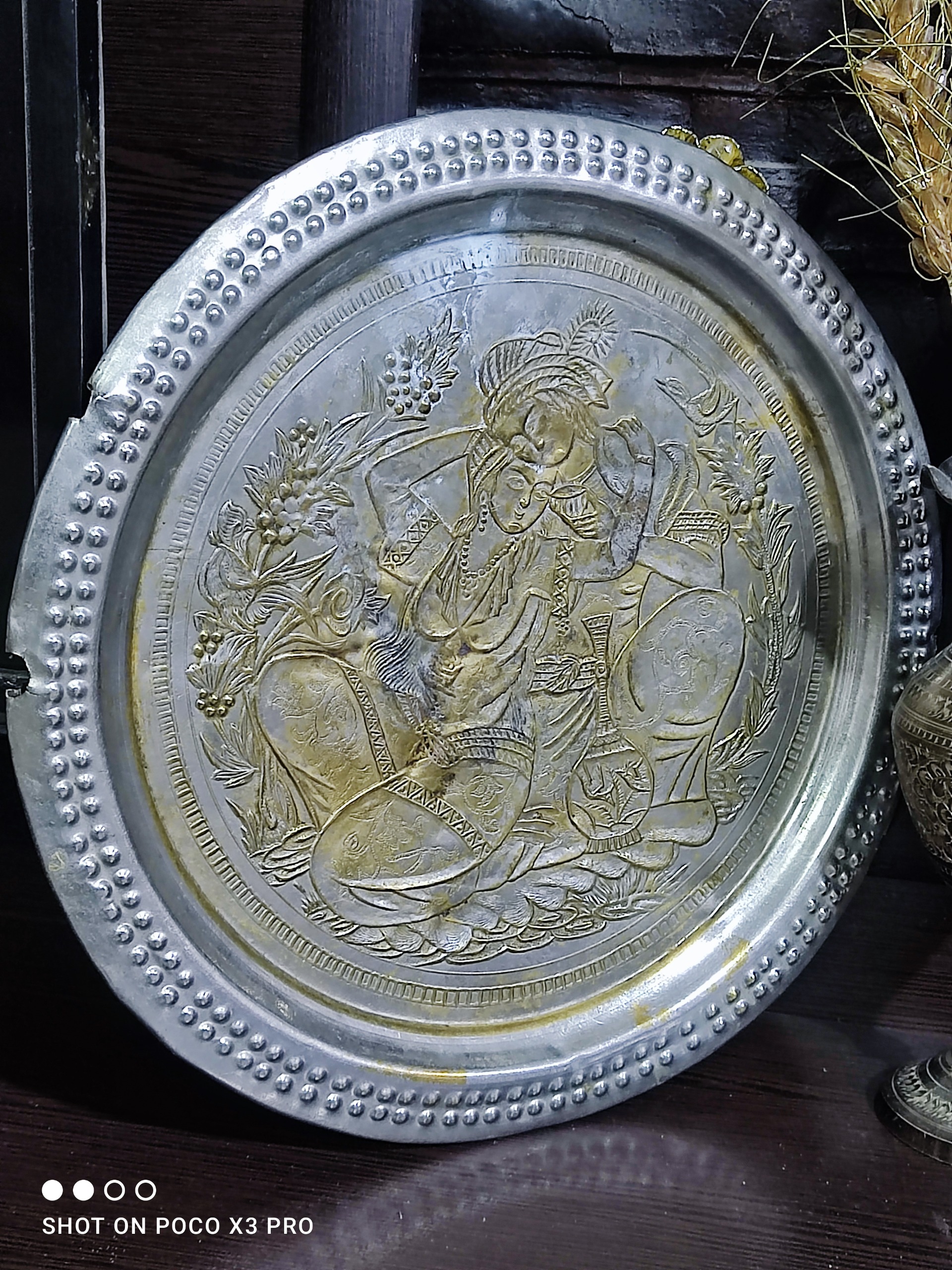 سینی برنجی کهنه و دستساز