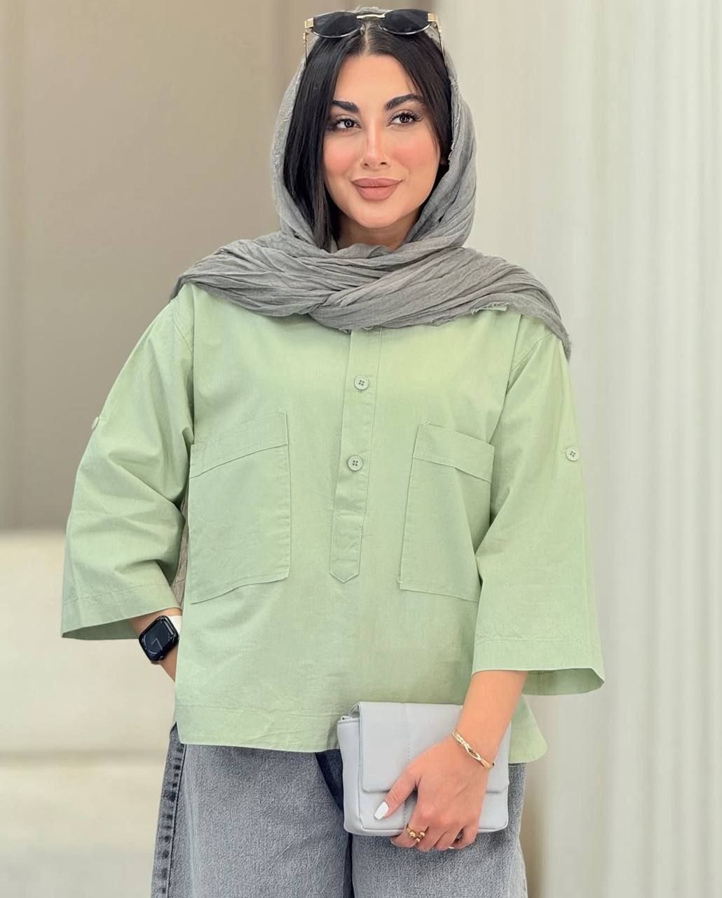 شومیز لینن پشت دکمه