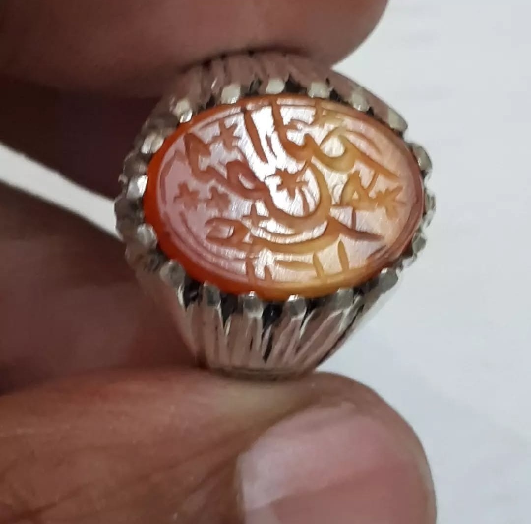 انگشترعقیق یمن خط کمانچه چپ قاجاری تاریخ1311