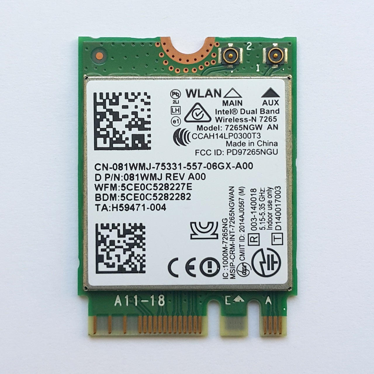 کارت وایرلس بلوتوث لپ تاپ Intel 7265 DualBand WiFi