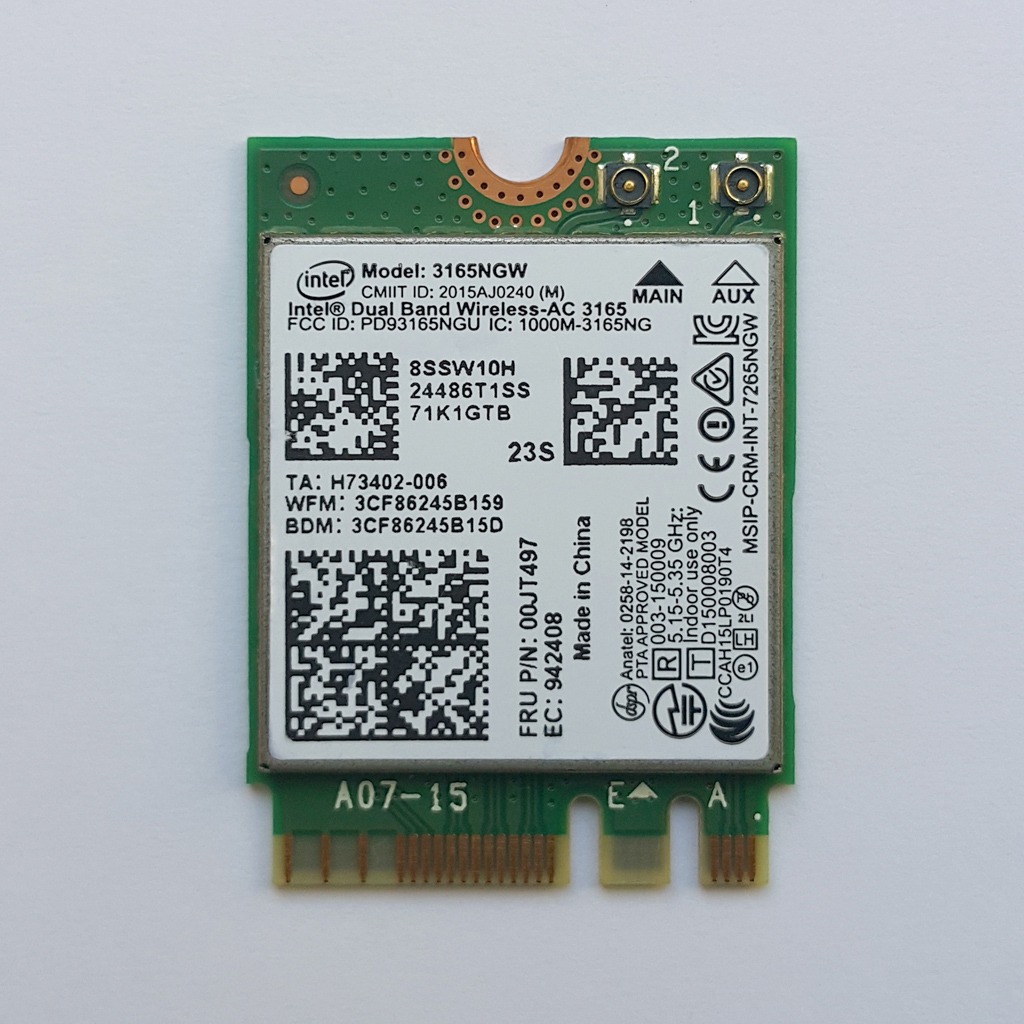 کارت وایرلس بلوتوث لپ تاپ Intel 3165 M2 WiFi AC