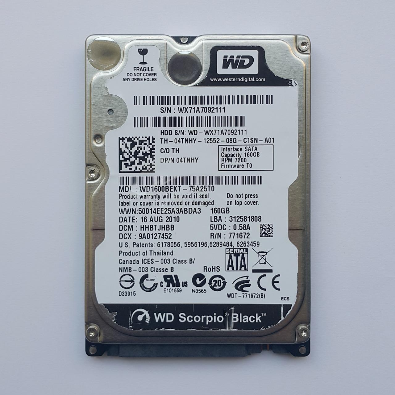 هارد لپ تاپ 160 گیگ 2.5 اینچ Western 7200 160GB