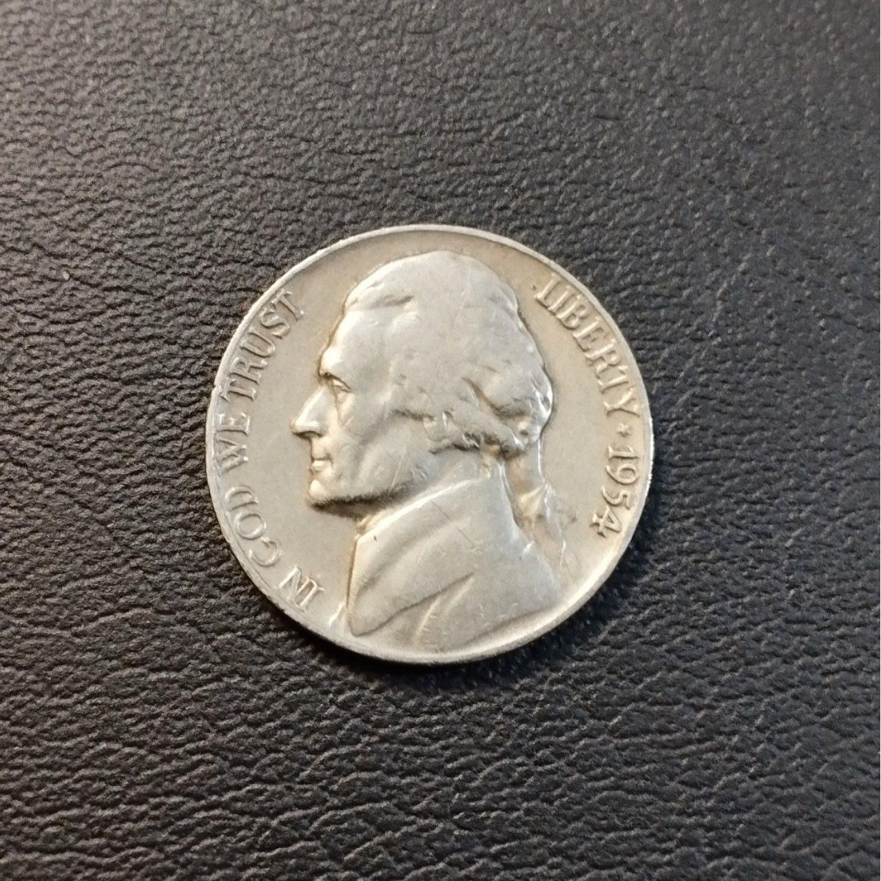 سکه 5 سنت آمریکا  بدون مینت مارک 1954