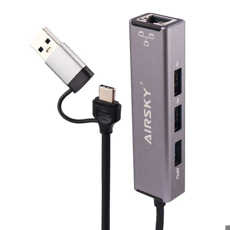 هاب 3پورت USB3/Type-C و مبدل شبکه Airsky HC 78