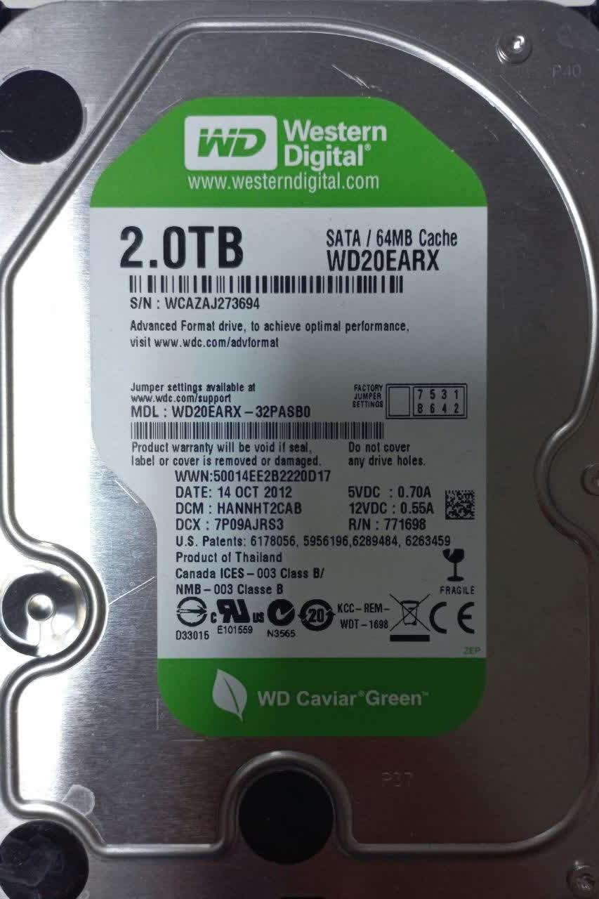 هارد وسترن دیجیتال 2 ترابایت سبز با تست سلامت