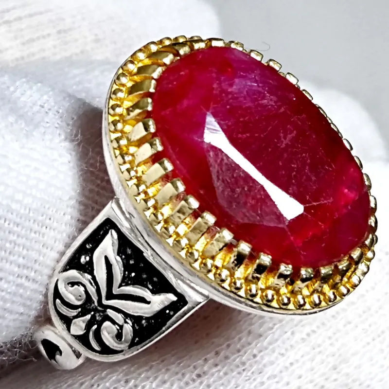 انگشتر نقره 925 دستساز یاقوت سرخ آفریقایی معدنی