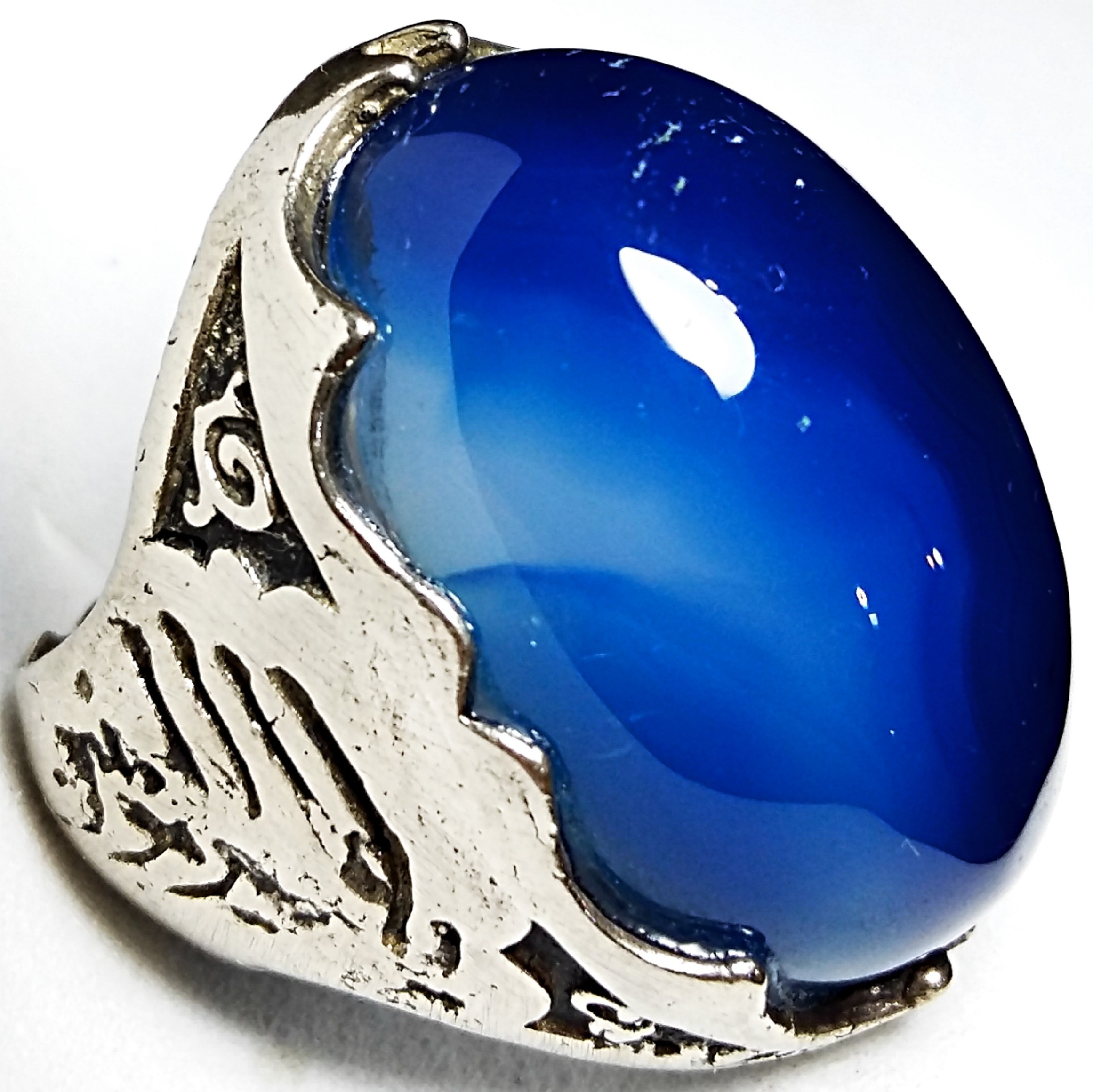 انگشتر اعیانی عقیق آبی کلوخه خوشرنگ برزیلی