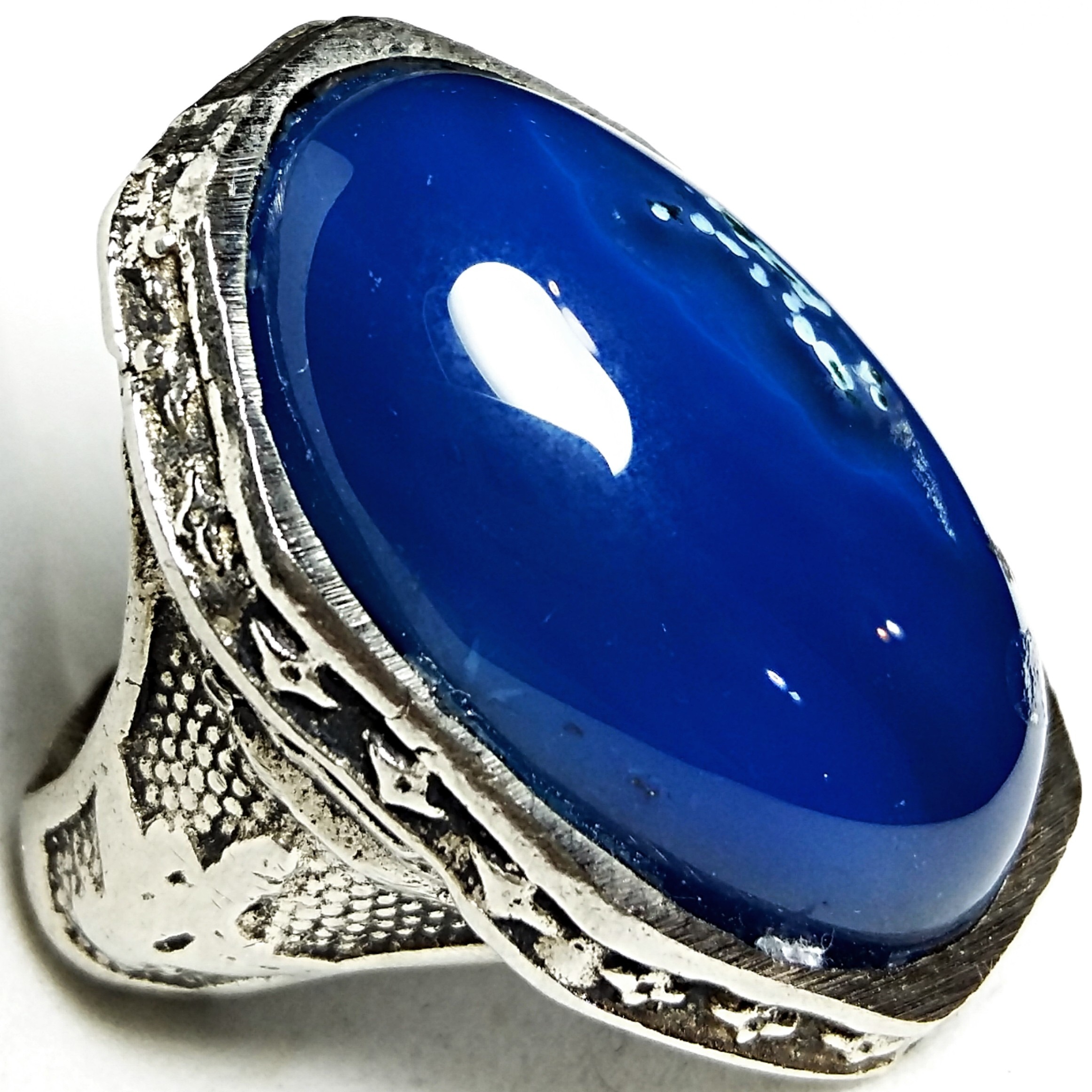 انگشتر فروهر شاهانه عقیق آبی خوشرنگ برزیلی