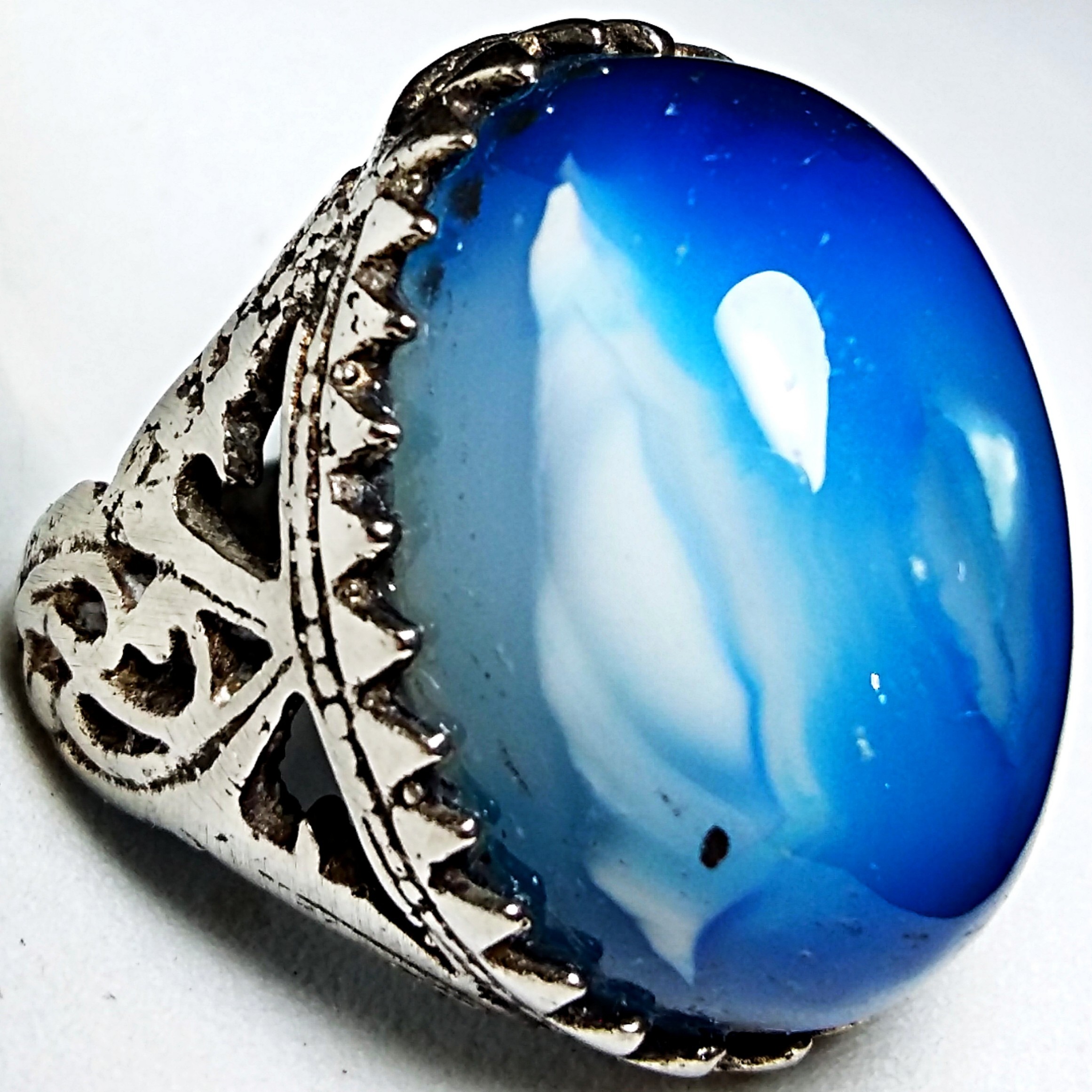 انگشتر بی همتا عقیق آبی آسمونی زیبای برزیلی