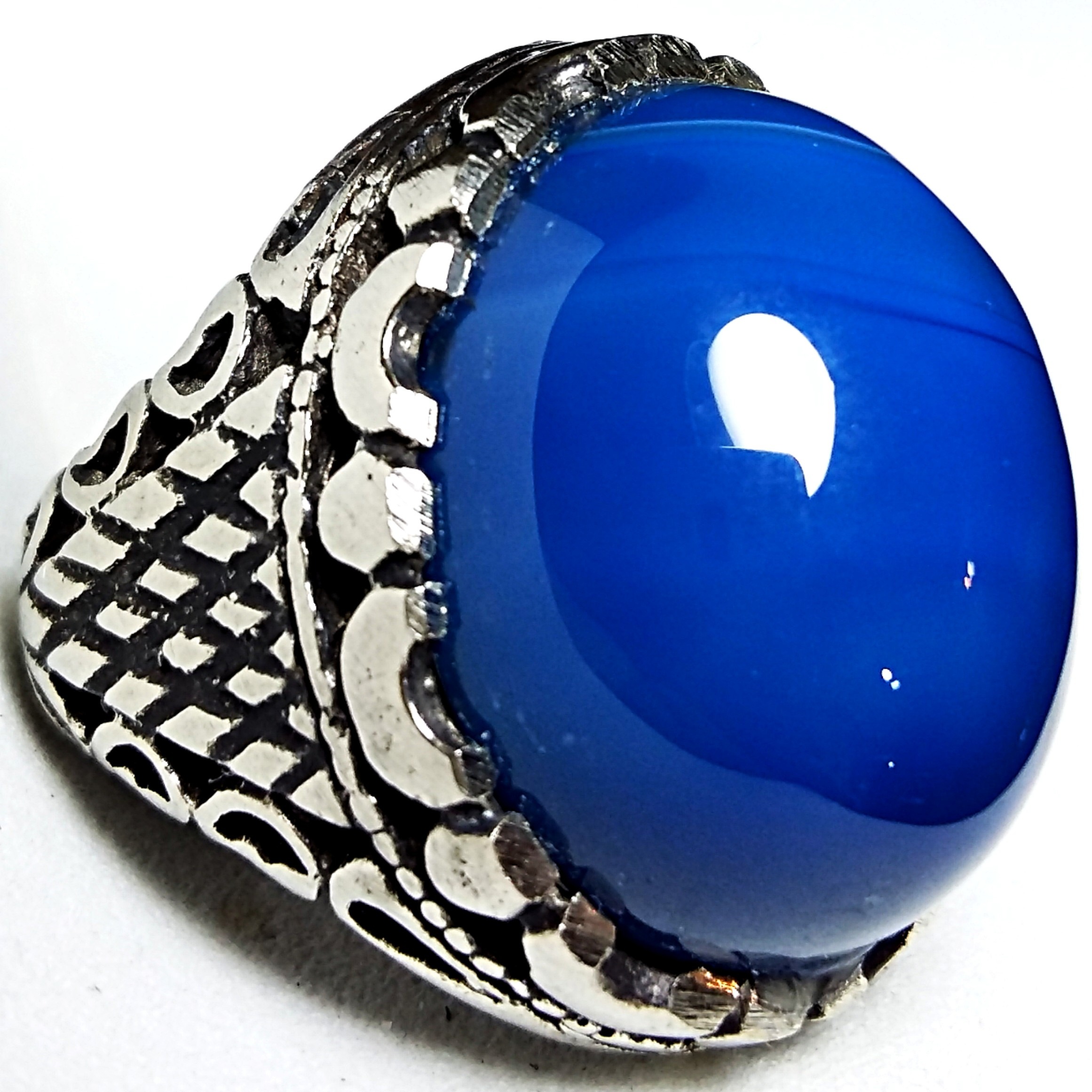 انگشتر رولکسی فاخر عقیق آبی کلوخه معدنی زیبا