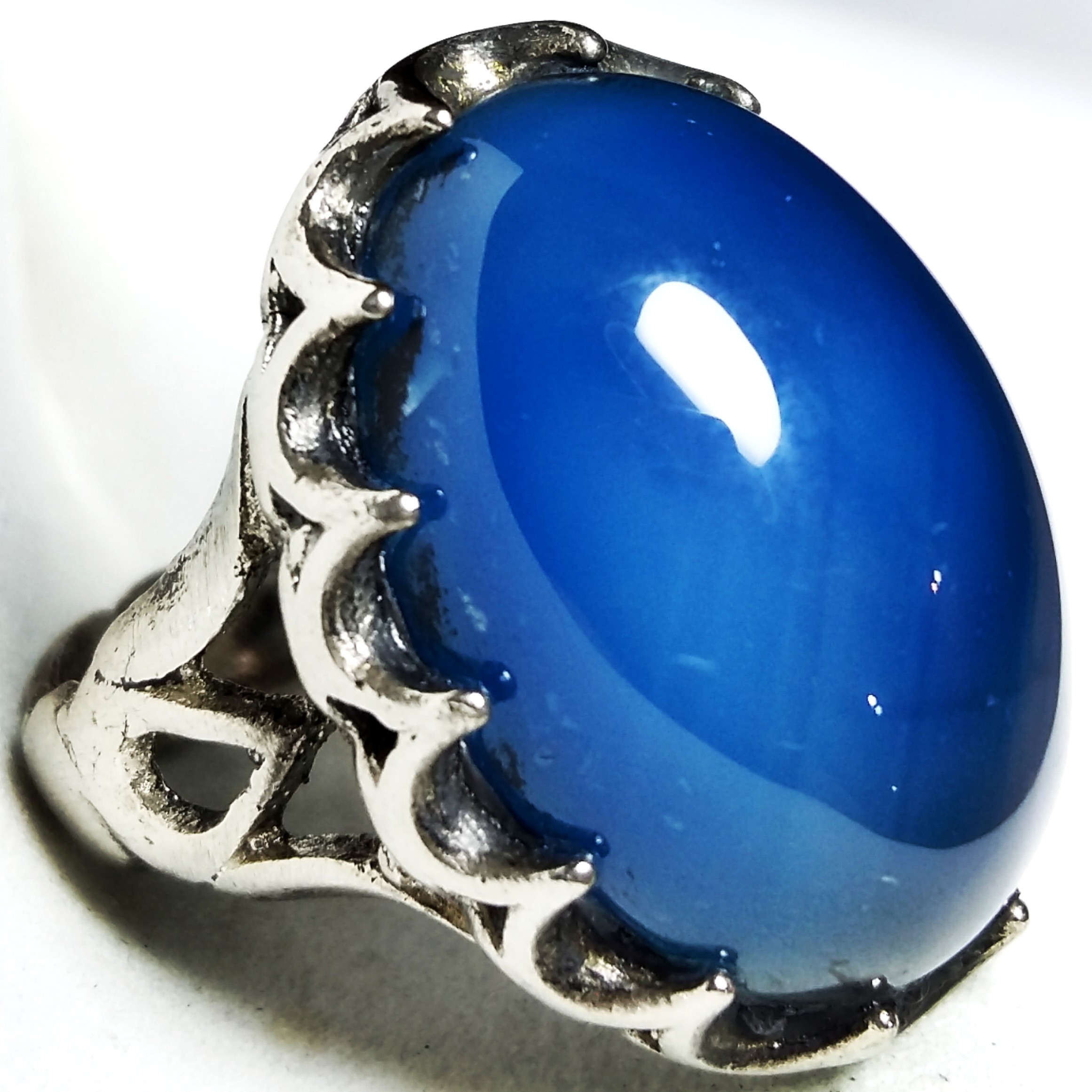 انگشتر اشکی نفیس عقیق آبی خوشرنگ برزیلی