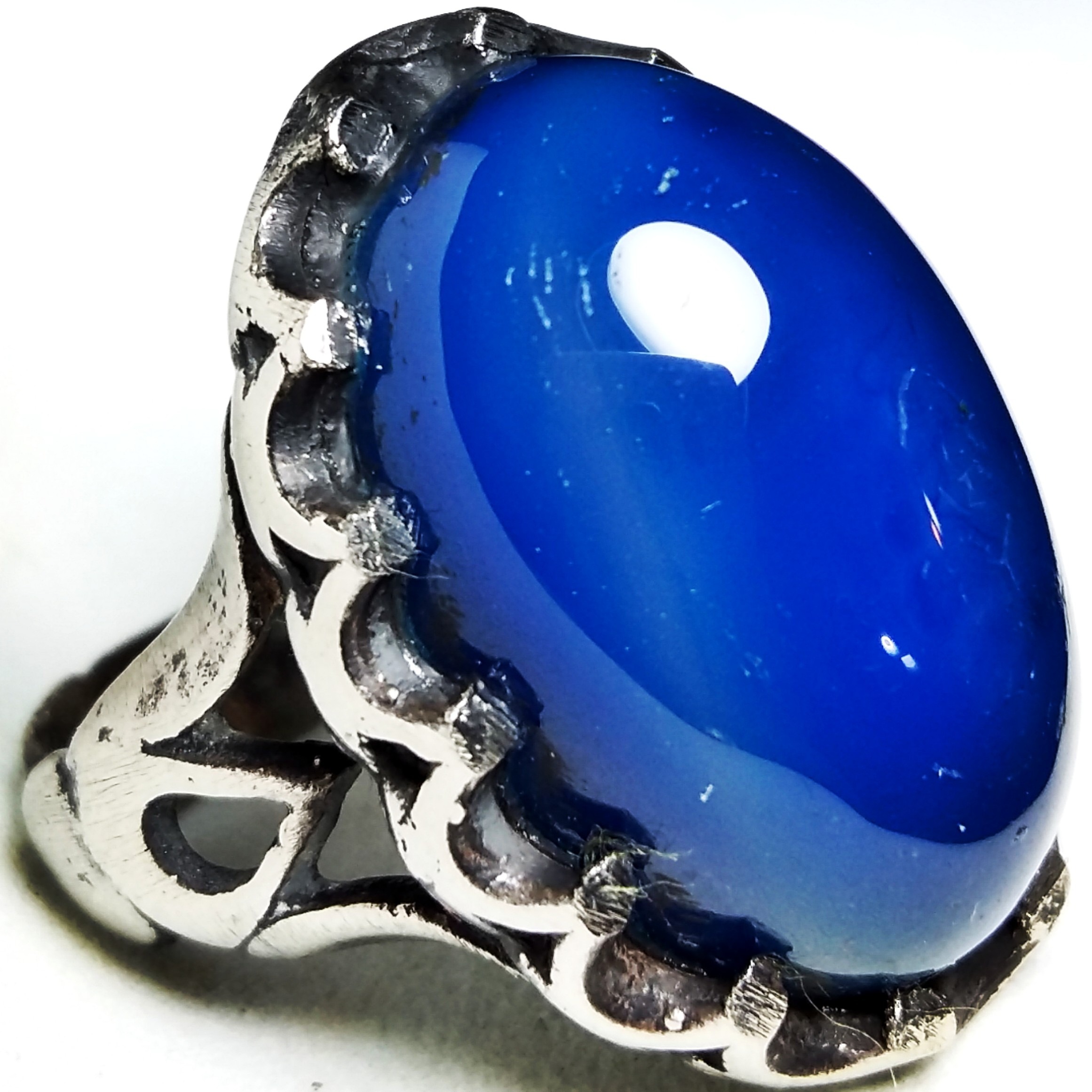 انگشتر فاخر عقیق آبی خوشرنگ برزیلی معدنی