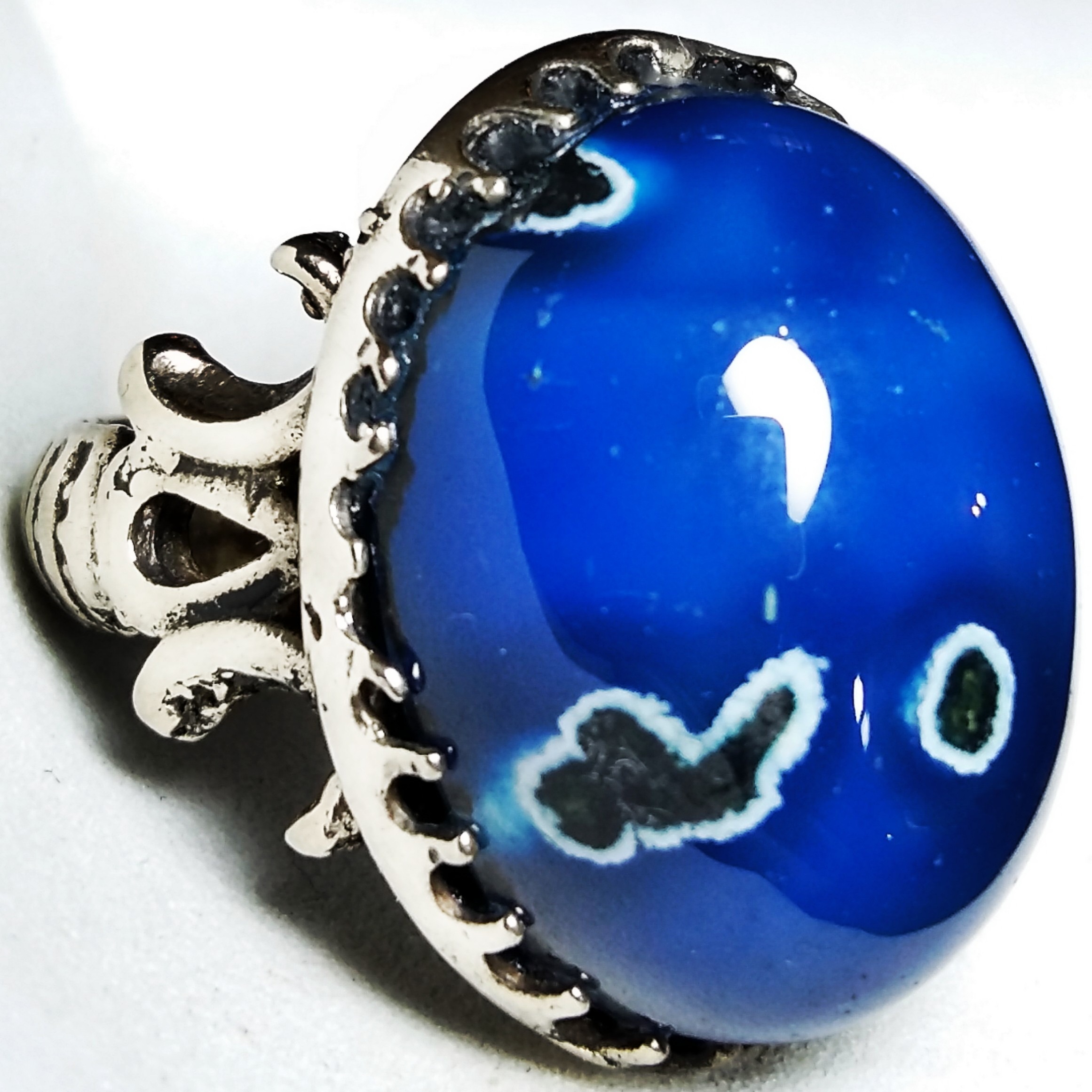 انگشتر ویترینی عقیق آبی شجر دار شاهکار معدنی