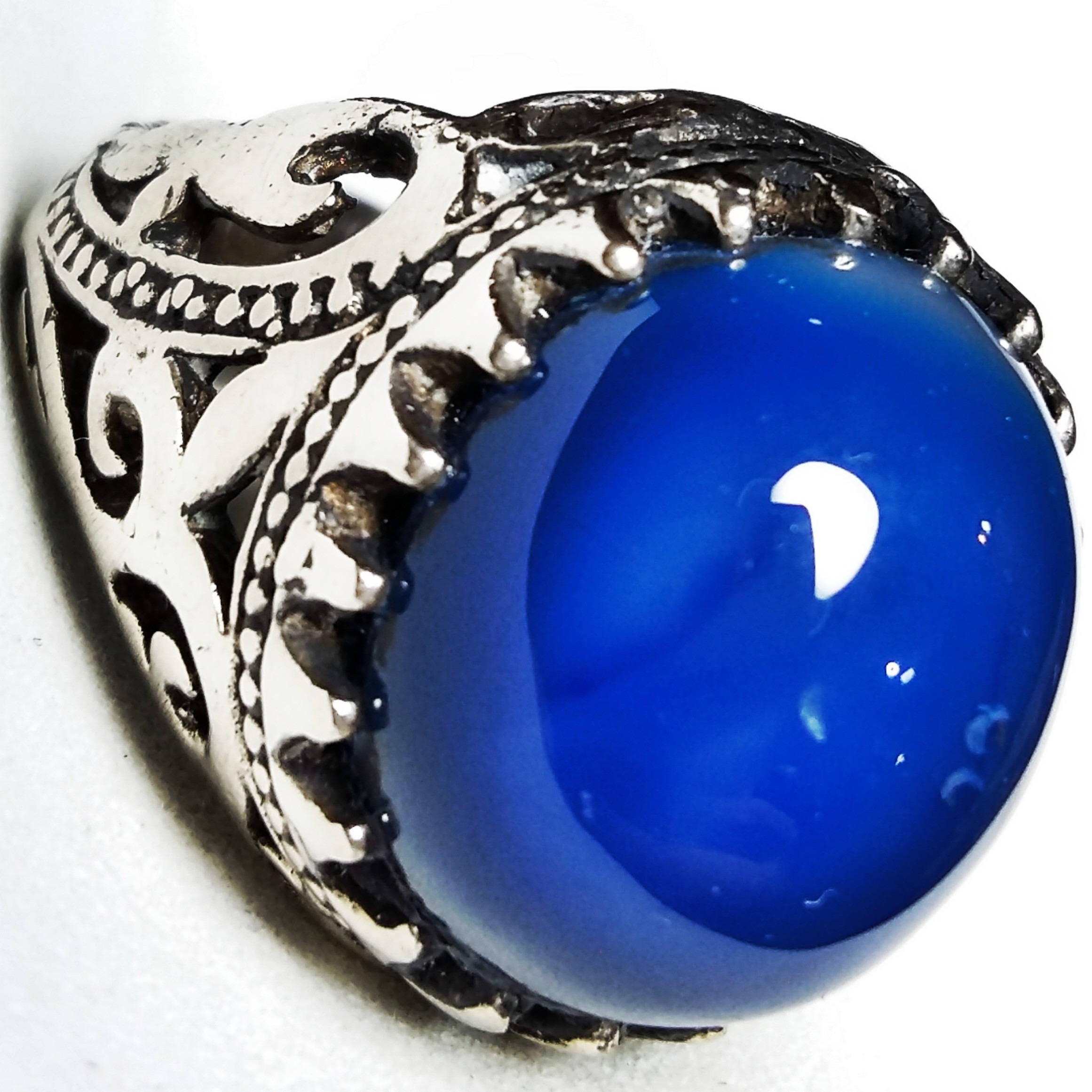 انگشتر شیک عقیق آبی کلوخه خوشرنگ برزیلی