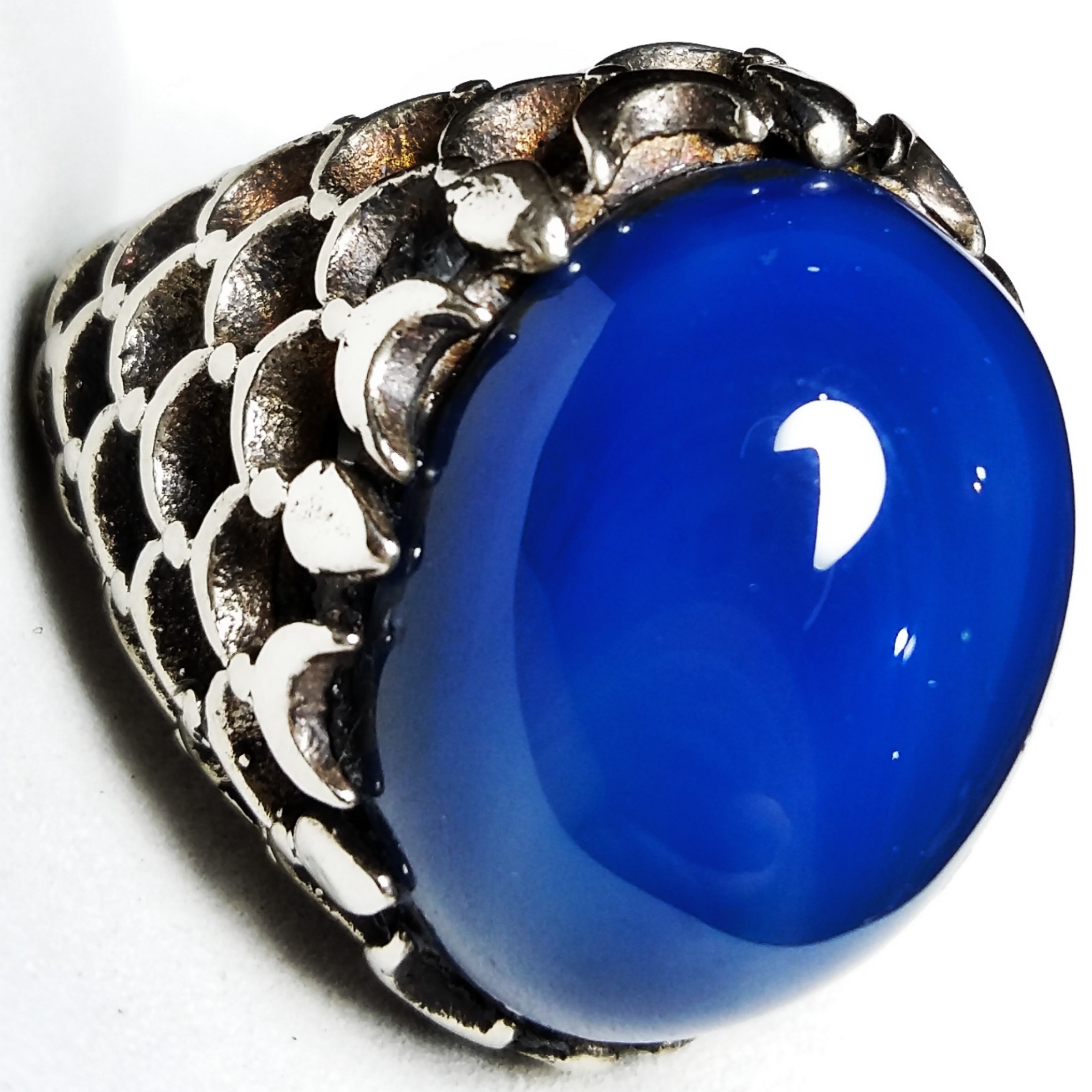 انگشتر پولکی زیبای عقیق آبی کلوخه برزیلی اصیل