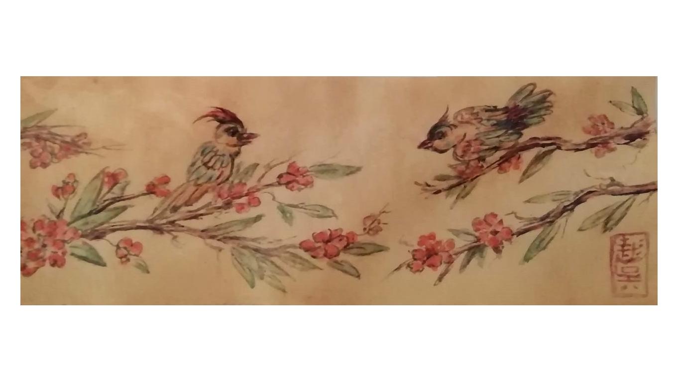 نقاشی ژاپنی مینیاتوری گل و مرغ