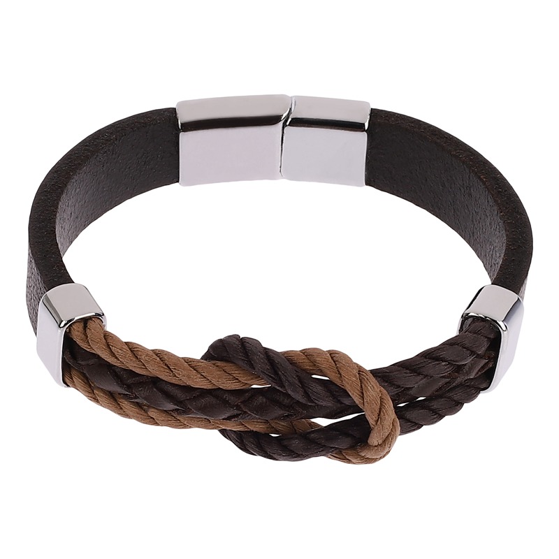 دستبند چرمی مردانه مدل گره دوبل