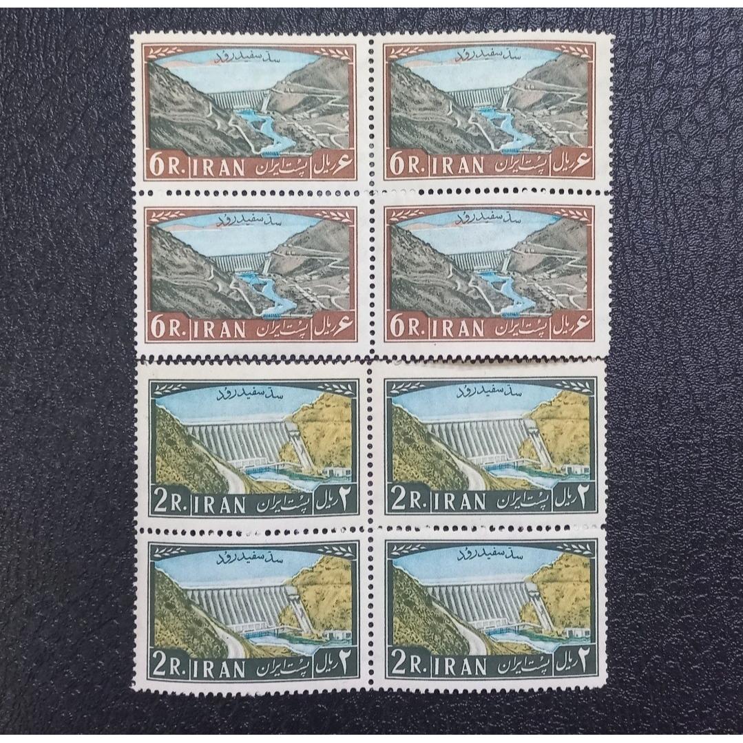 2بلوک کمیاب تمبر تاسیس سفید رودسال1348