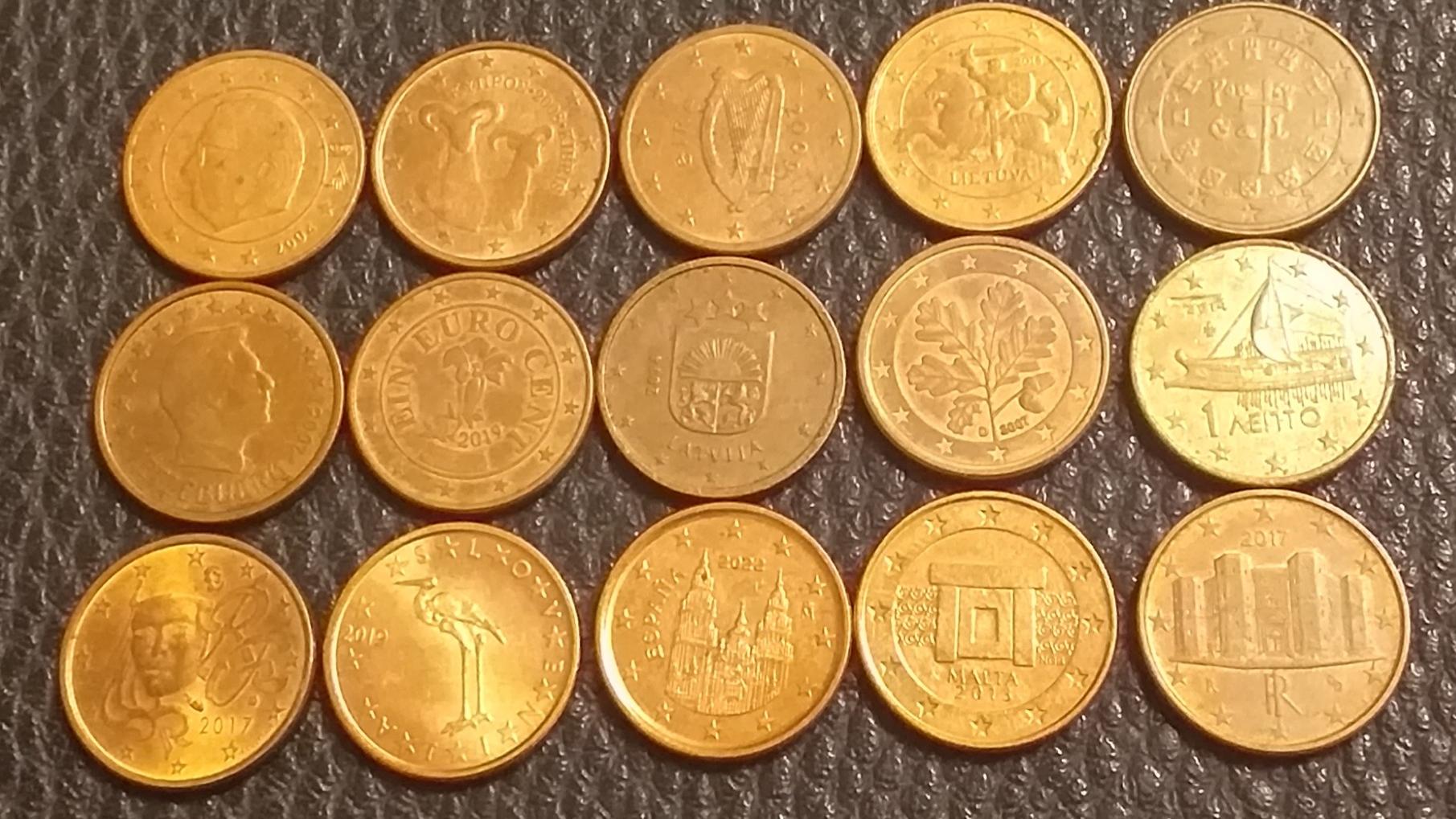 15 سکه 1 سنت یورو بدون تکرار از 15 کشور