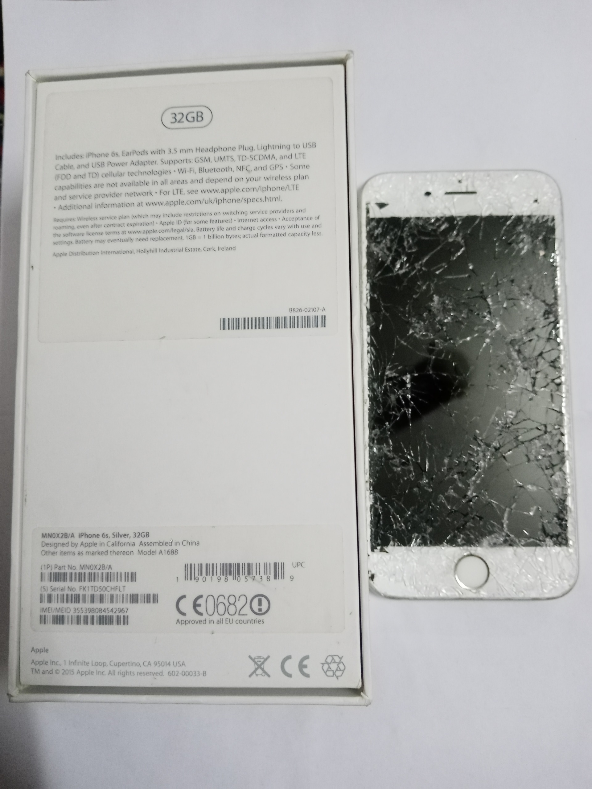 گوشی آیفون 6s 32gb با جعبه -بدون ریجستر-معیوب