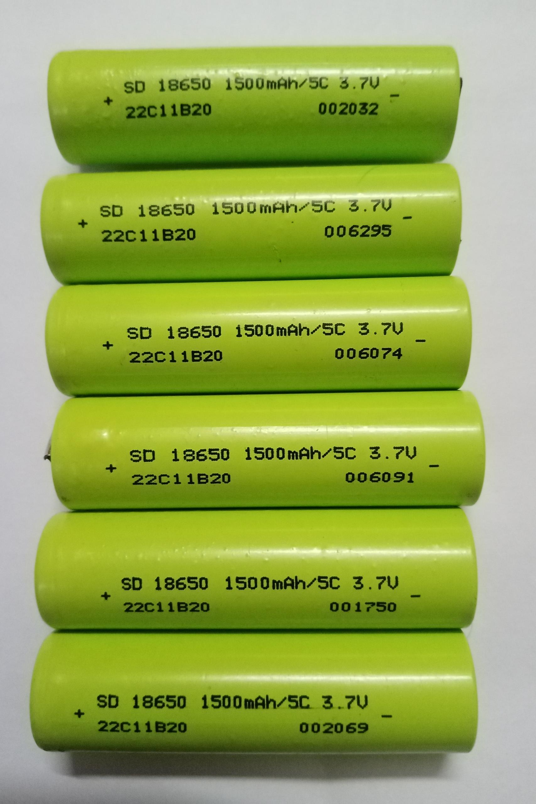 پک6عدد باتری 18650 با جریان 1500میلی آمپر5c معیوب