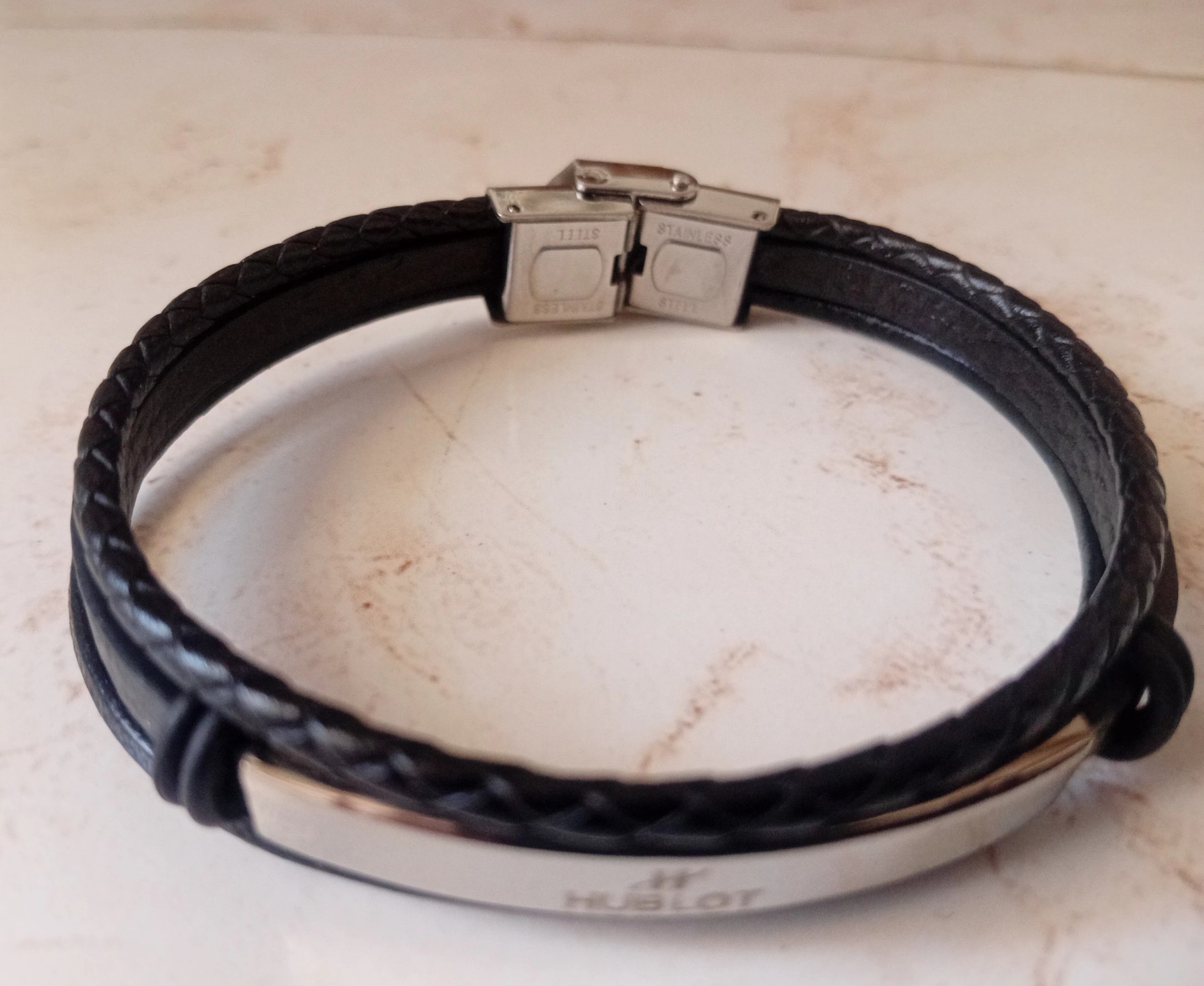 دستبند چرم پلاک استیل