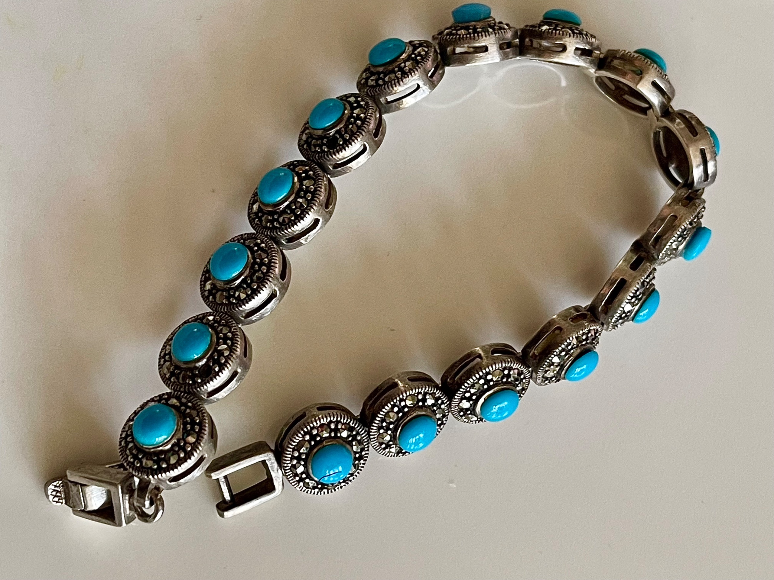 دستبند نقره قدیمی فیروزه دستساز عالی عجمی24 گرم