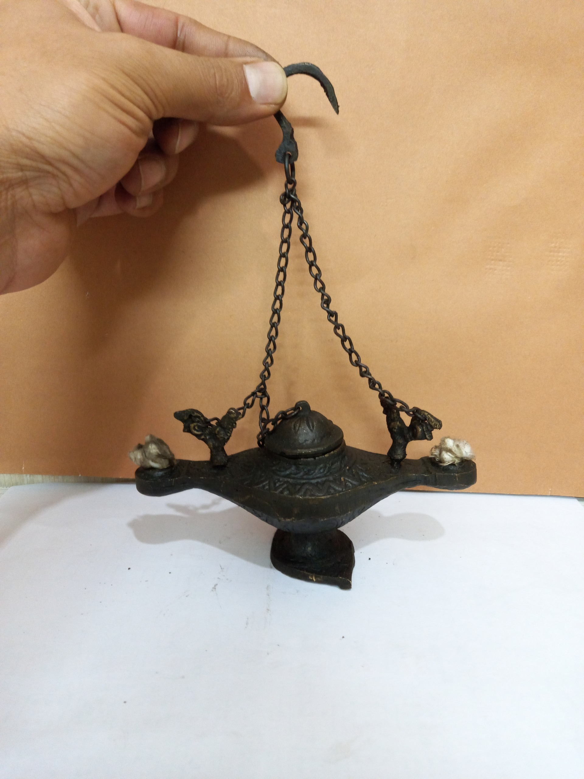 چراغ پیسوز برنجی دوفیتیله آویزی