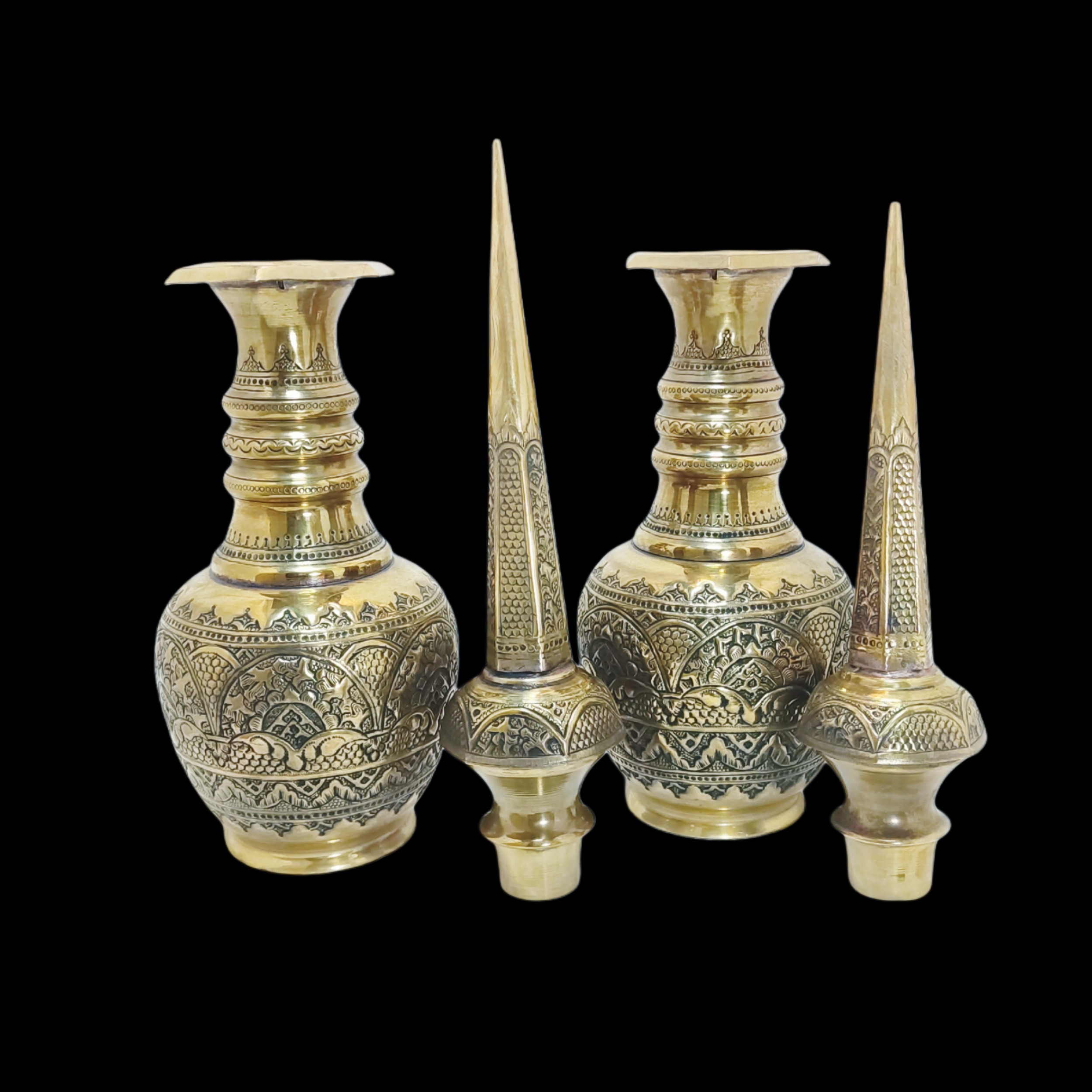 گلدان برنجی قلمزنی تنگ شاخدار قلم زنی جهیزیه دکوری