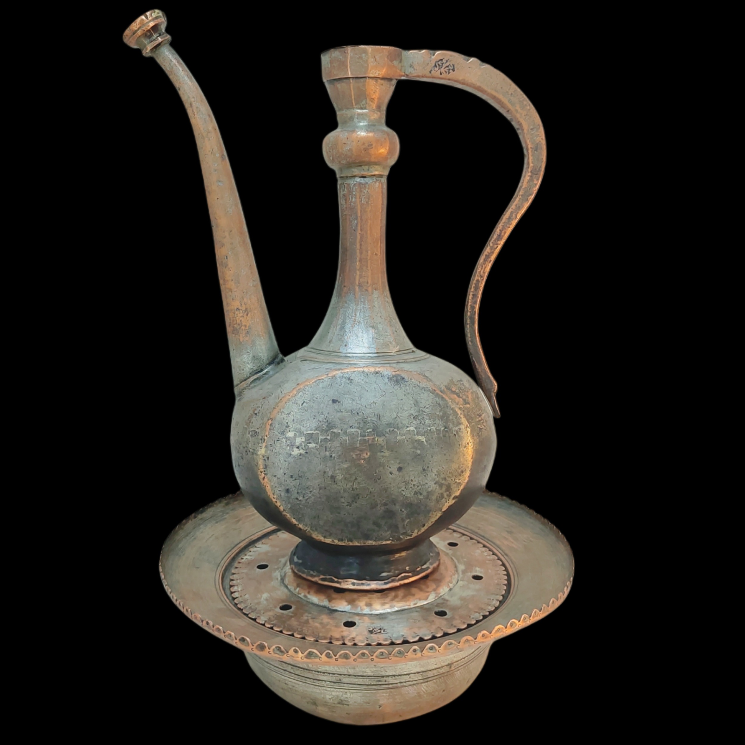 آفتابه لگن مسی قاجاری کلکسیونی ابریق قدیمی عتیقه