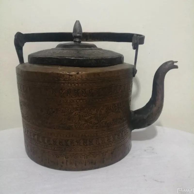 کتری مسی قلمزنی قدیمی قلم زنی مس آنتیک کلکسیونی
