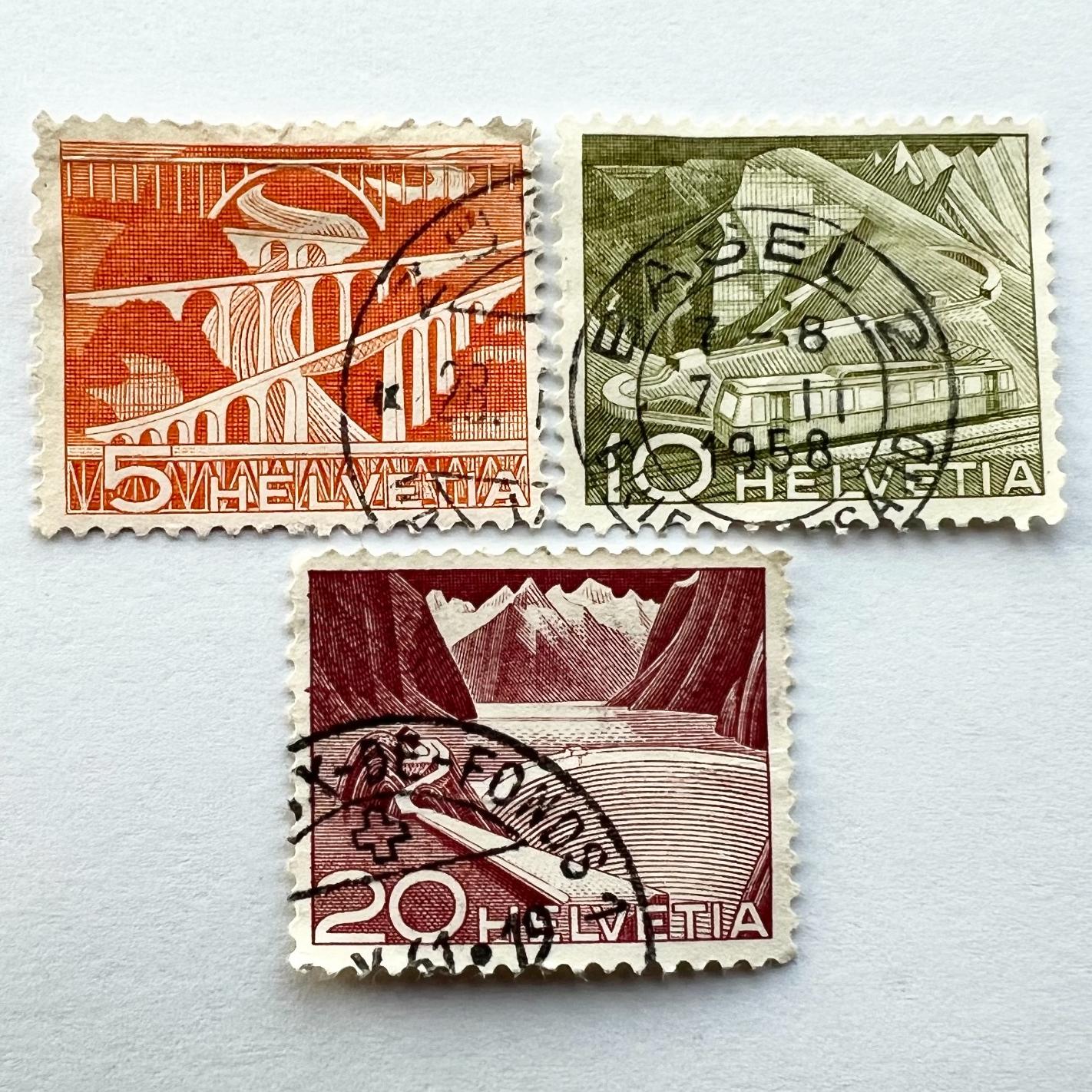 سری 3 تایی تمبر پستی تکنولوژی و مناظر سوئیس (1949)