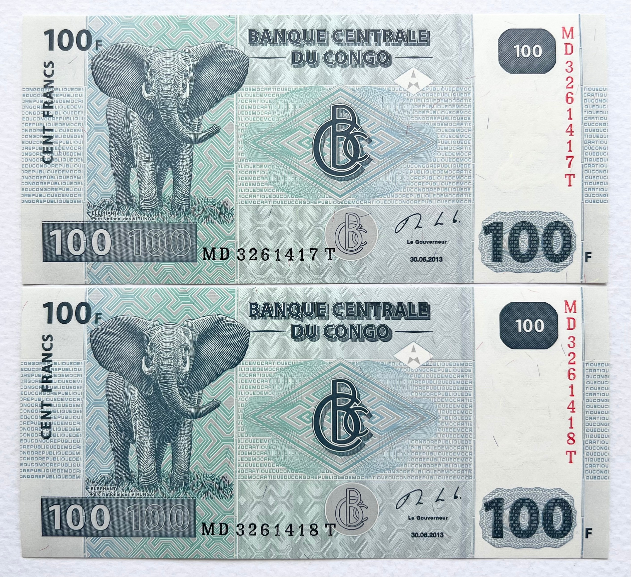 جفت اسکناس کمیاب خارجی 100 فرانک کنگو 2013 (بانکی)