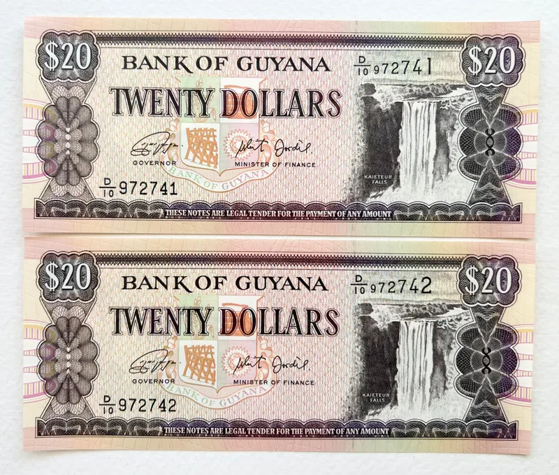 جفت اسکناس زیبا و کمیاب خارجی 20 دلار گویان (2016)