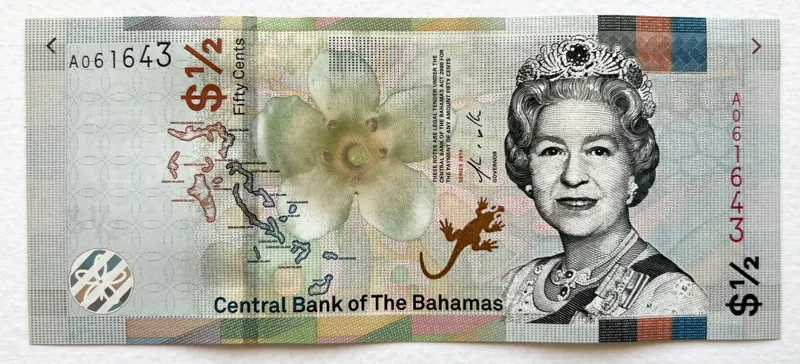 تک اسکناس زیبا و نایاب خارجی نیم دلار باهاما بانکی