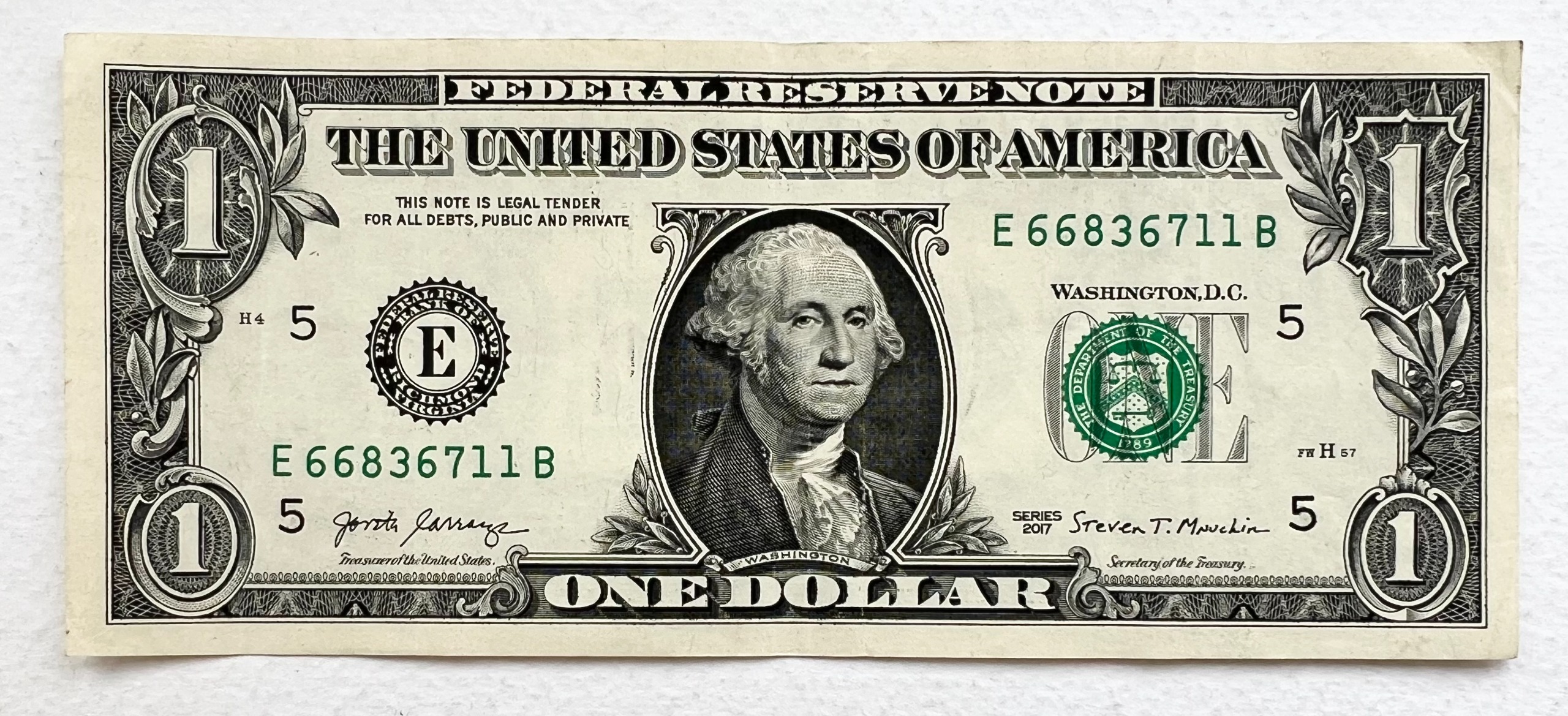 تک اسکناس کمیاب خارجی 1 دلار آمریکا 2017 (ریچموند)