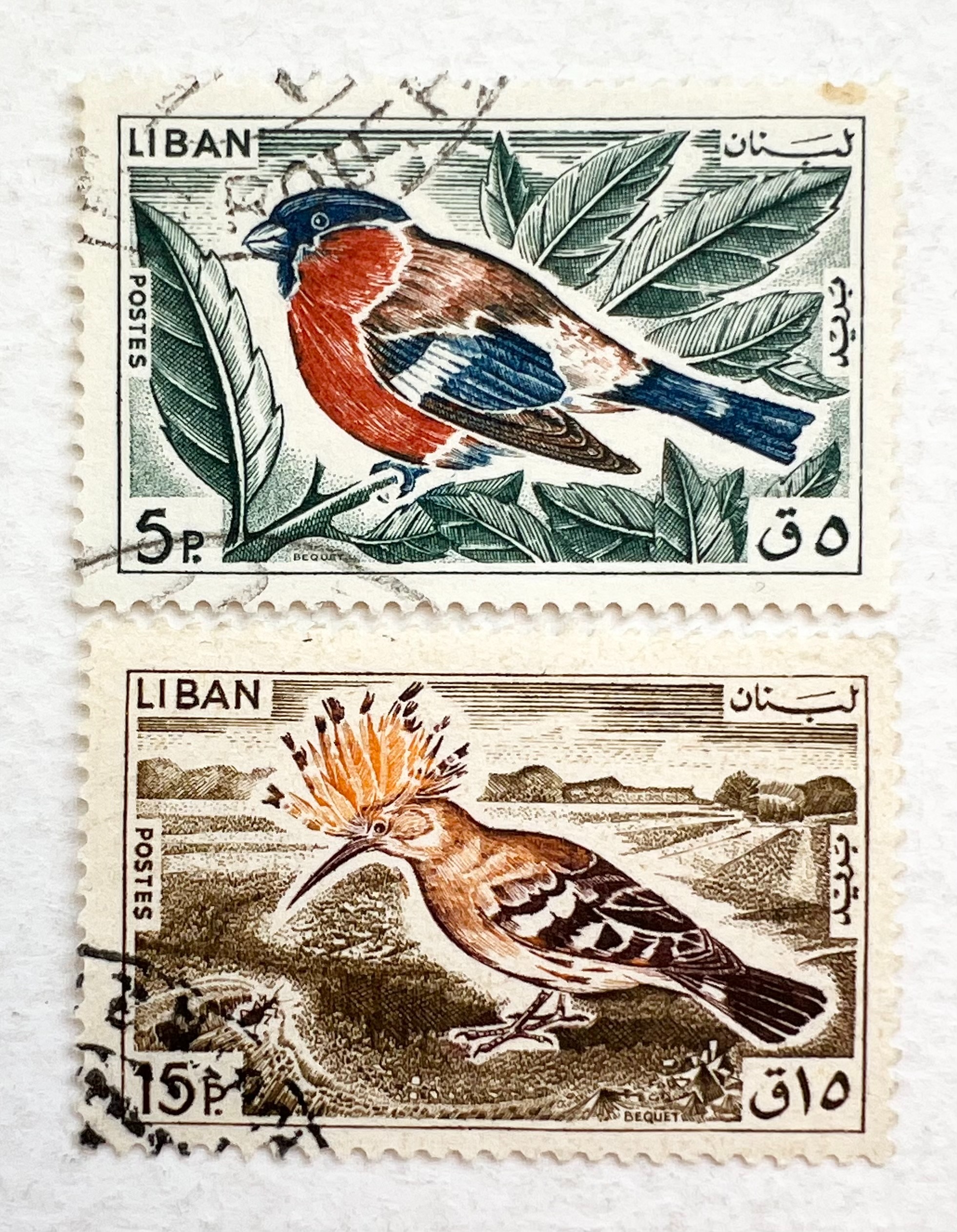 2 تمبر زیبا کمیاب خارجی کلاسیک پرندگان لبنان 1965