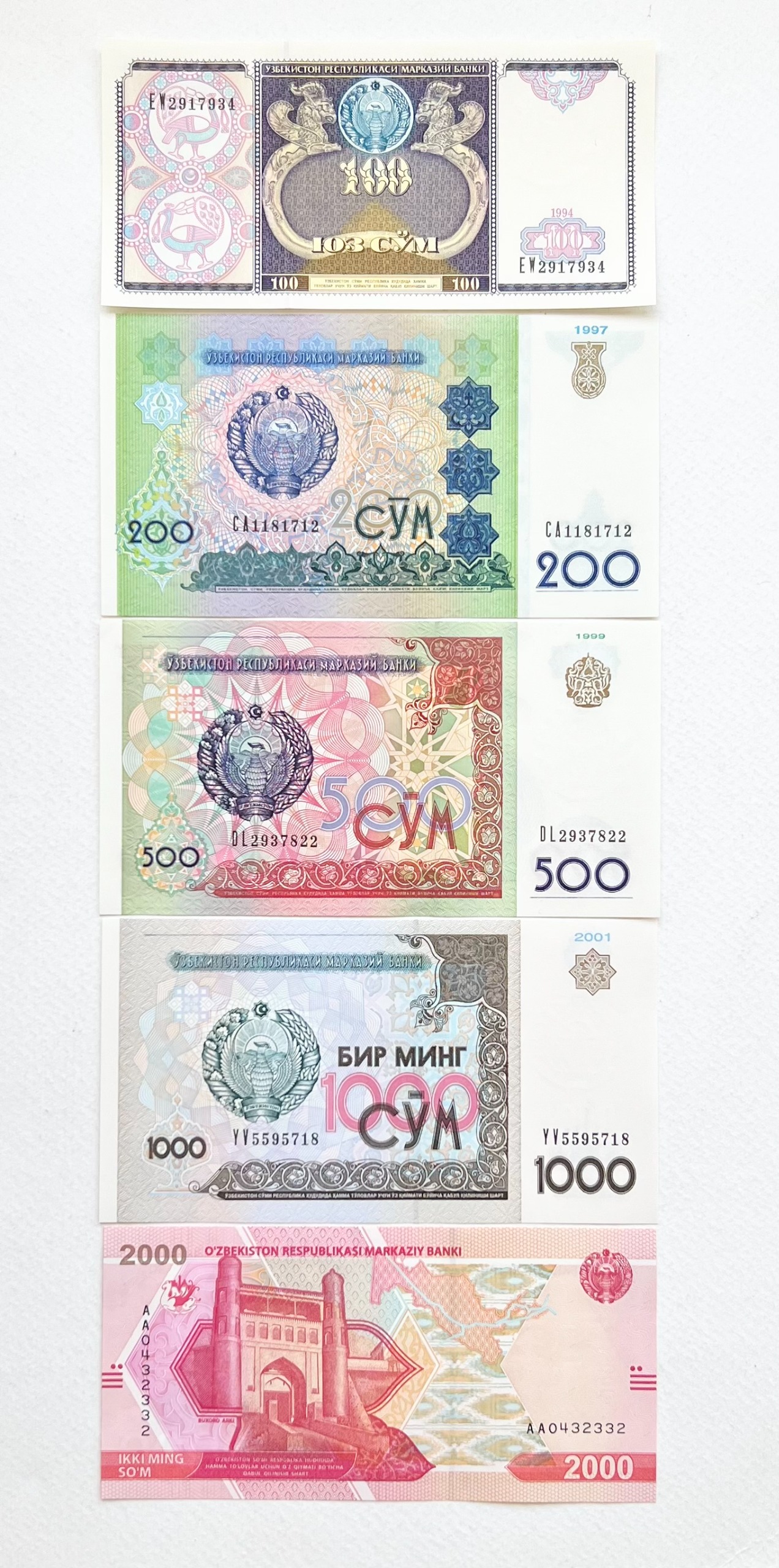 ست 5 عددی زیبا و ارزشمند اسکناس خارجی ازبکستان