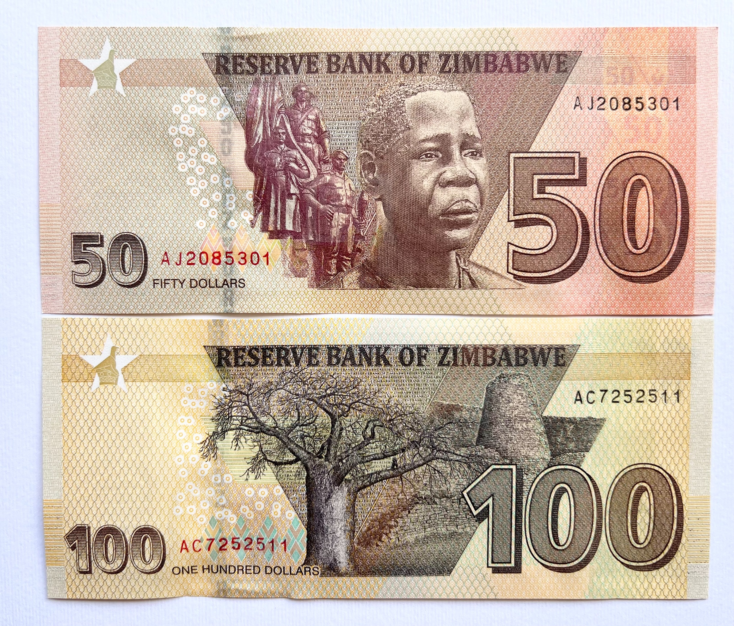 ست اسکناس خارجی 50 و 100 دلار جدید زیمباوه 2020