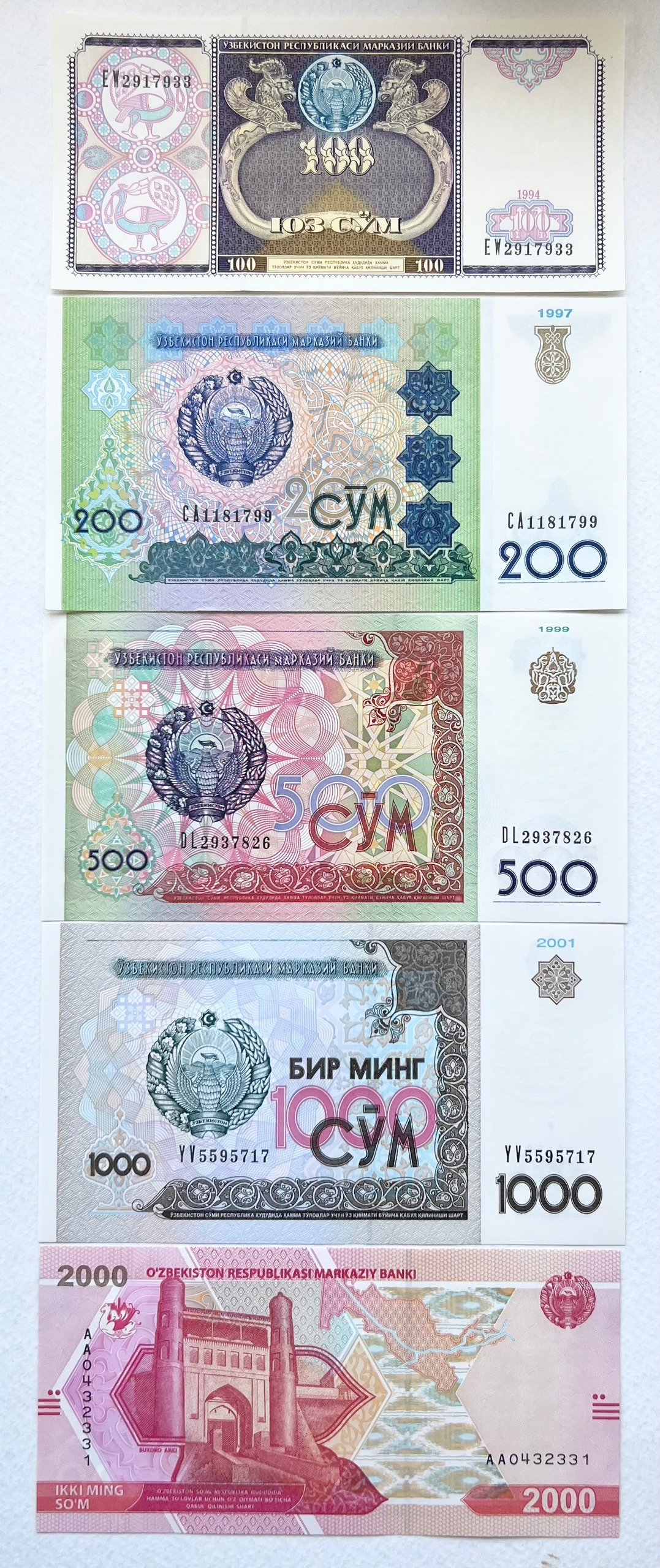 ست 5 عددی ارزشمند اسکناس خارجی زیبای ازبکستان
