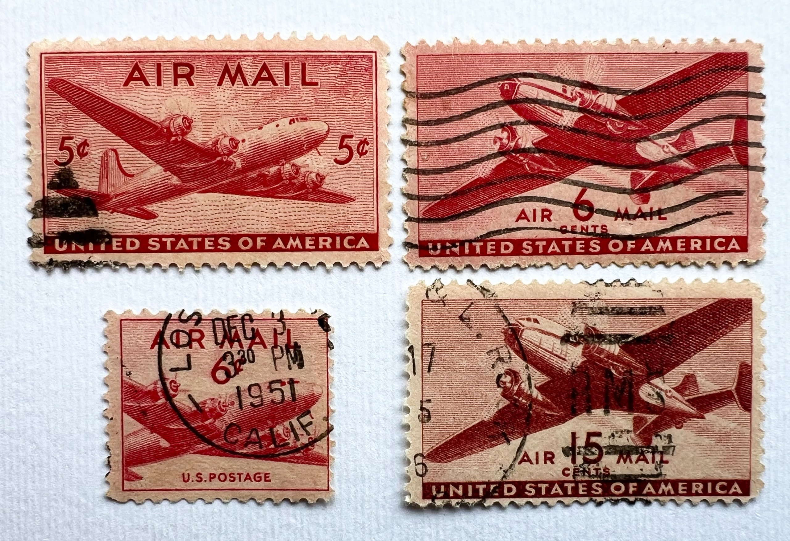 سری 4 عددی تمبر پست هوایی آمریکا AIR MAIL دهه 40