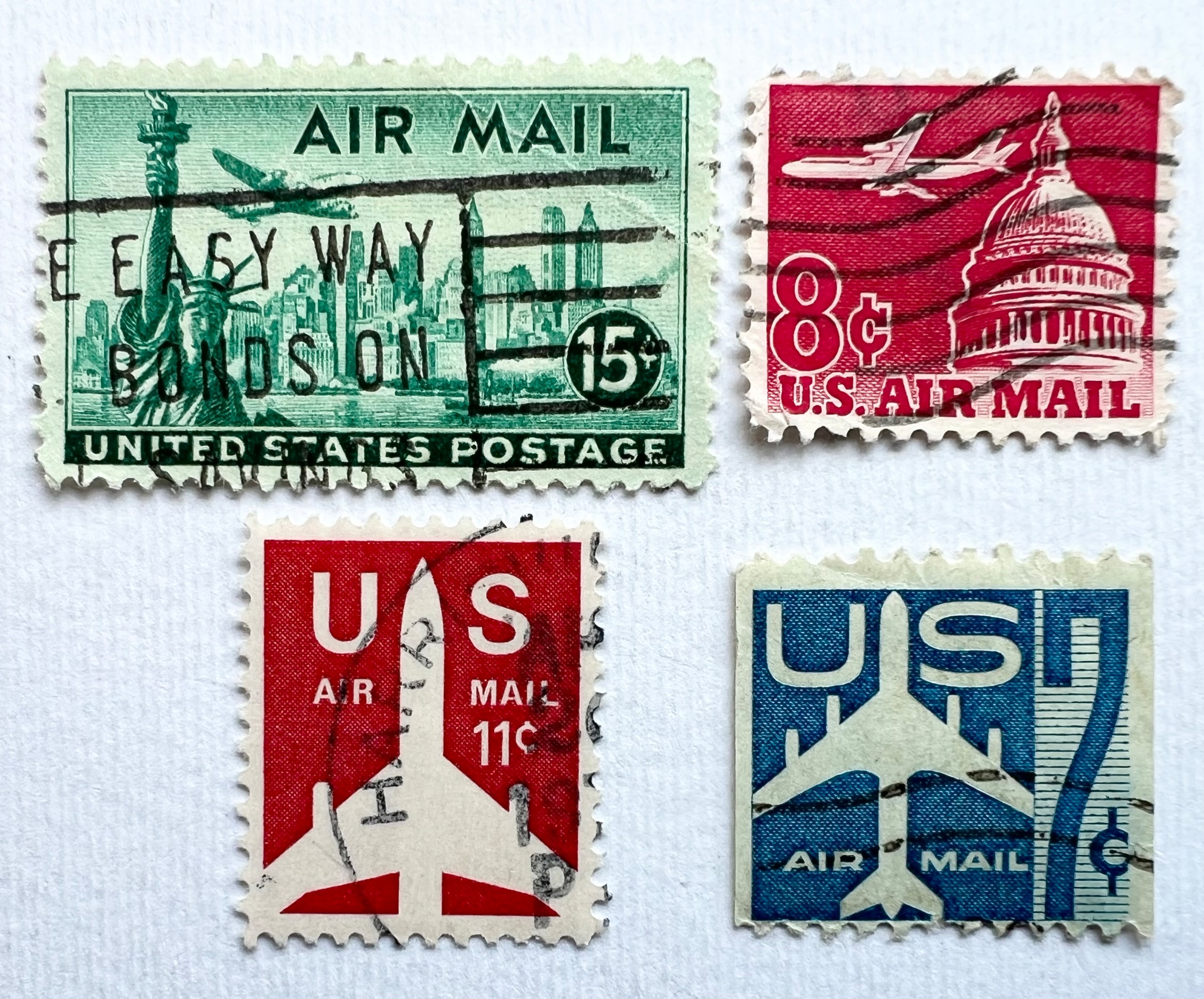 4 عدد تمبر مختلف ارزشمند پست هوایی آمریکا AIR MAIL