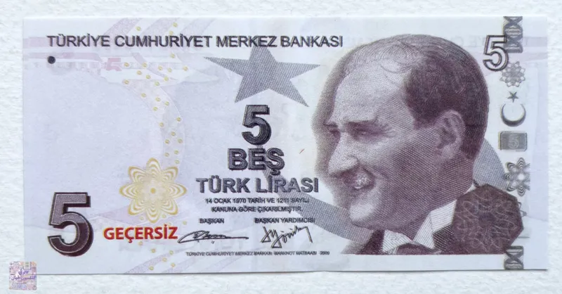 تک اسکناس فانتزی خارجی طرح 5 لیره ترکیه 2009