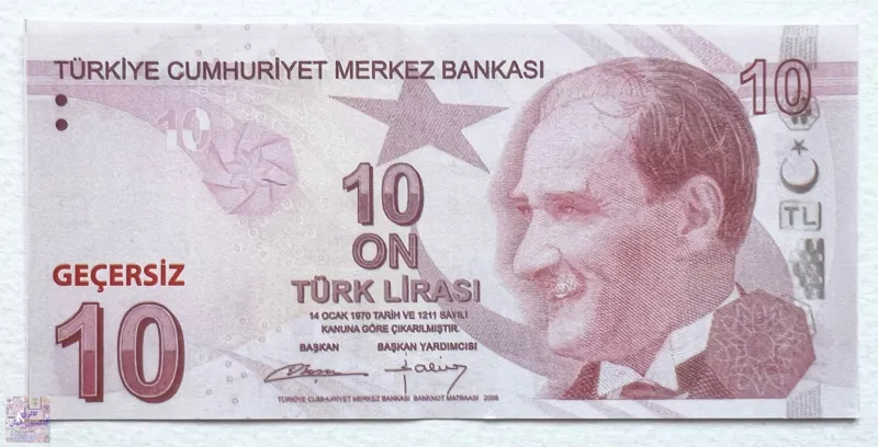 تک اسکناس فانتزی خارجی طرح 10 لیره ترکیه 2009