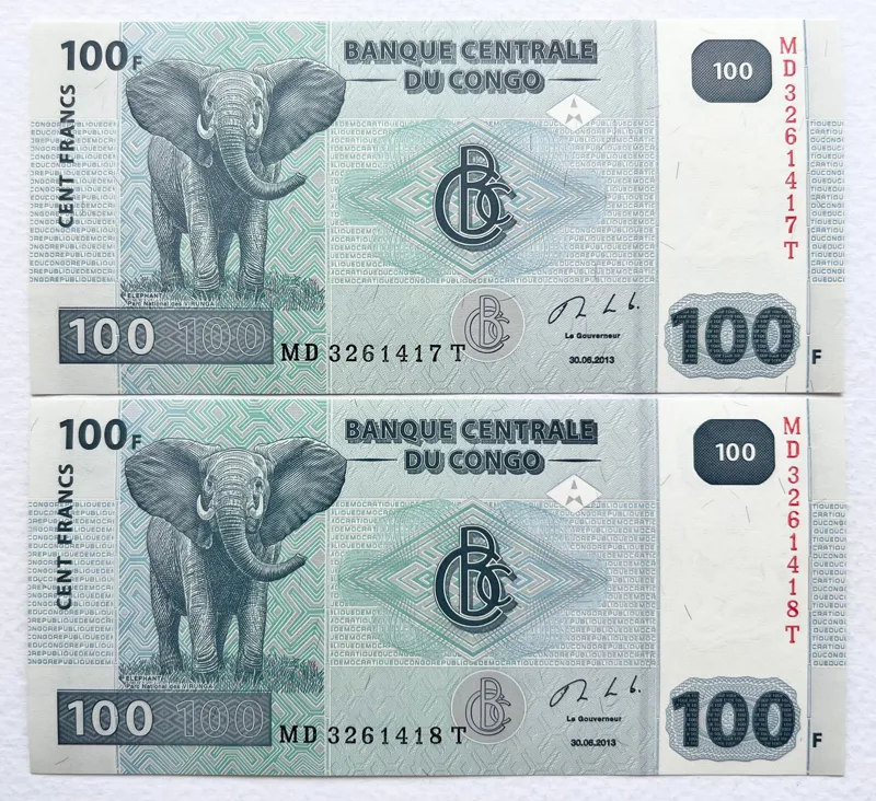 جفت اسکناس کمیاب خارجی 100 فرانک کنگو 2013 (بانکی)