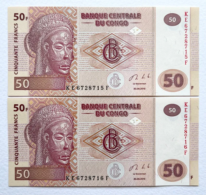 جفت اسکناس کمیاب خارجی 50 فرانک کنگو 2013 (بانکی)