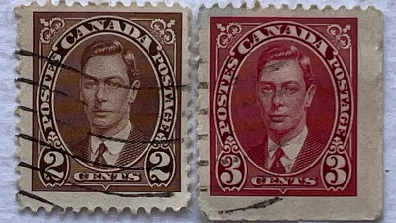 2 عدد تمبر نایاب پستی خارجی قدیمی کانادا 1937-1936